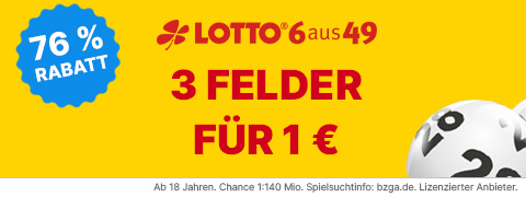 Tippland Gutschein: 3 Lotto 6aus49-Spielfelder zum Preis von 1€