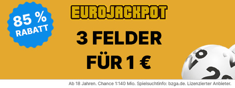 Tippland Gutschein Aktion: Eurojackpot 3 Spiele nur 1€ - 85% sparen