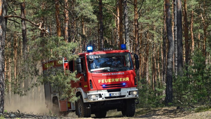 Brände - Cottbus: Ein Löschfahrzeug der Feuerwehr fährt zu einem Einsatz. Foto: Patrick Pleul/dpa-Zentralbild/dpa/Symbolbild