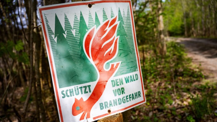 Wetter - Berlin: Ein Schild mit der Aufschrift "Schütz den Wald vor Brandgefahr" hängt in einem Wald an einem Waldweg. Foto: Stefan Sauer/dpa/Symbolbild