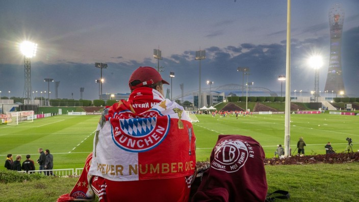 Fußball - Doha: Ein Fan des FC Bayern München verfolgt am frühen Abend im Aspira-Sportpark die öffentliche Trainingseinheit seiner Mannschaft. Foto: Peter Kneffel/dpa/Archivbild