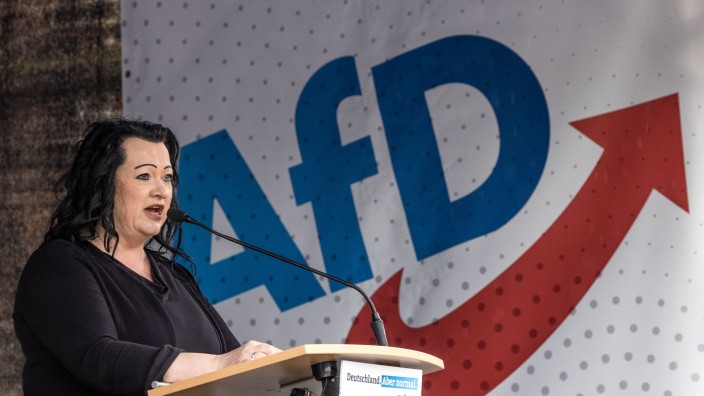 Landtag - Potsdam: AfD-Landesvorsitzende Birgit Bessin spricht bei einer Veranstaltung ihrer Partei. Foto: Frank Hammerschmidt/dpa/Archivbild