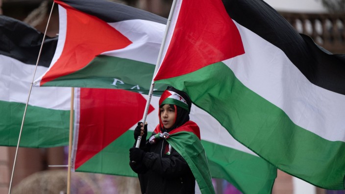 Demonstrationen - Kassel: Ein Junge trägt eine palästinensische Flagge auf einer pro-palästinensischen Demo in der Innenstadt von Frankfurt. Foto: Boris Roessler/dpa