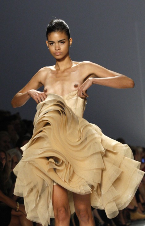 A model presents a creation at the Dennis Basso Spring 2011 collection during New York Fashion Week