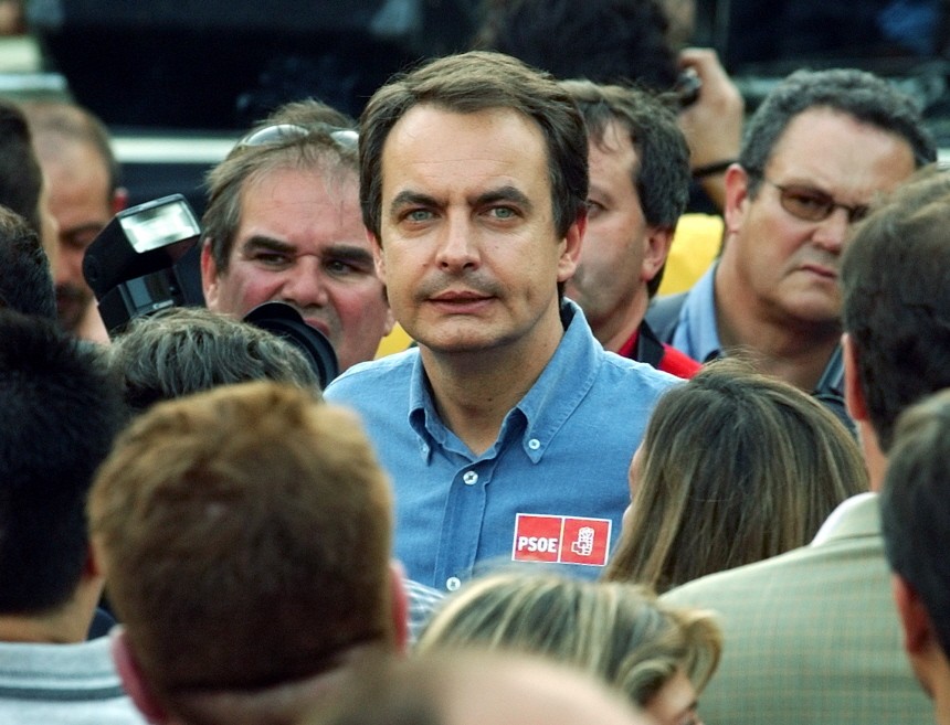 Jose Luis Rodriguez Zapatero während Generalstreik in Madrid, 2002