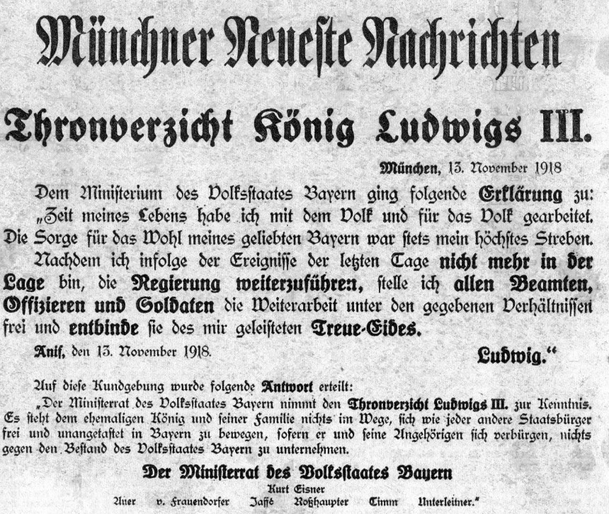 Thronverzicht König Ludwig III., 1918