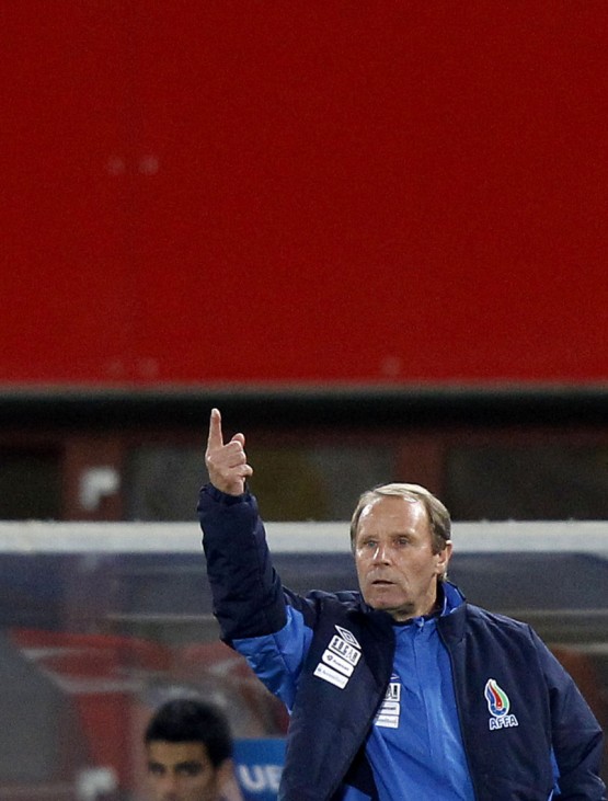 Azerbaijan's coach Berti Vogts reacts during their Euro 2012 qualifying soccer match against Austria at Happelstadion in Vienna