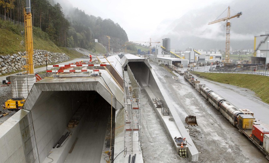 A general view shows the north portal of the NEAT Gotthard Base Tunnel in Erstfeld