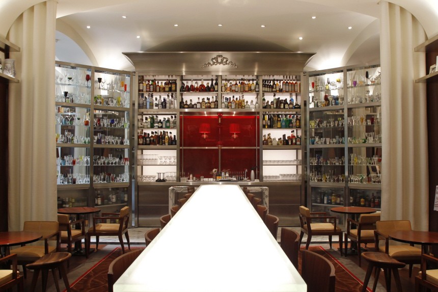 A view of the bar at the luxury Royal Monceau Raffles Hotel in Paris