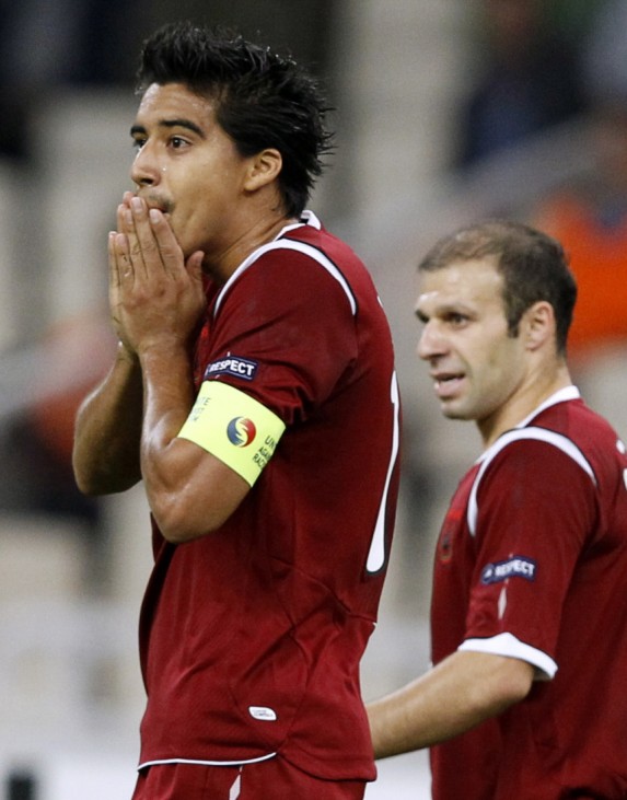 Rubin Kazan's Noboa reacts after missing a scoring opportunity against Panathinaikos during their Champions League Group D soccer match at Olympic stadium in Athens
