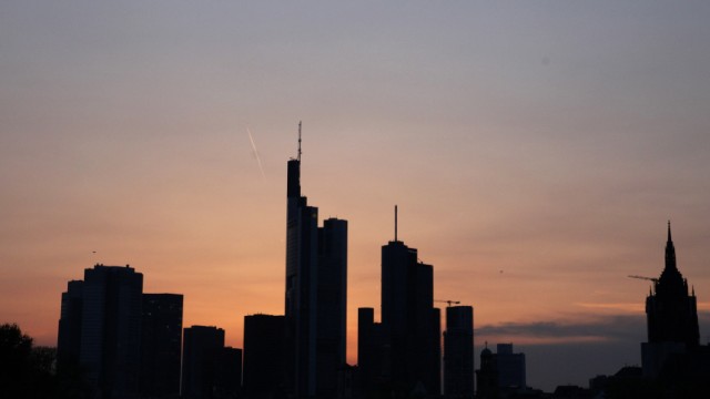 The skyline of Frankfurt is pictured