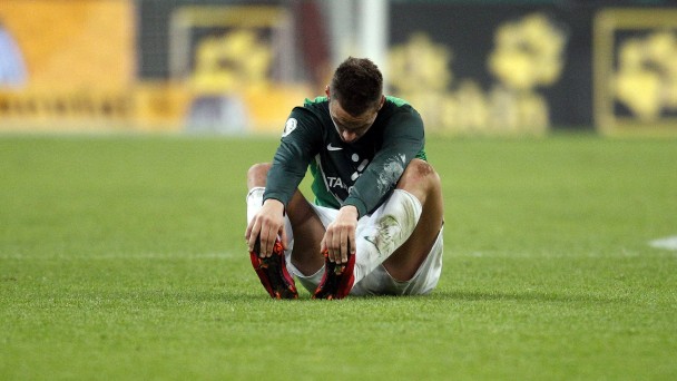 Werder Bremen's  Arnautovic reacts after their German Soccer Cup (DFB-Pokal) match in Munich