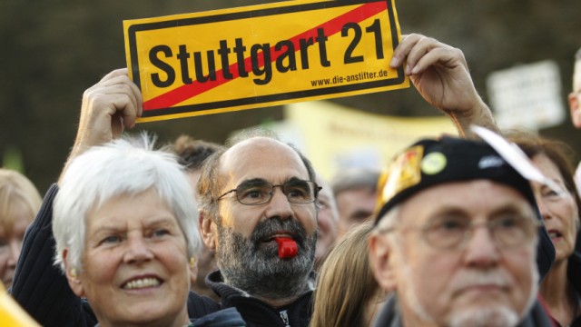 Demonstrators protest against the proposed demolition of the historical Stuttgart train station