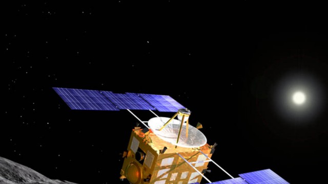 Weltraumforschung: So stellten sich die Wissenschaftler den Besuch der japanischen Raumsonde Hayabusa beim Asteroiden Itokawa vor.