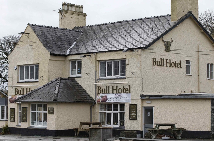 The Bull Hotel is seen in the village of Valley on Anglesey