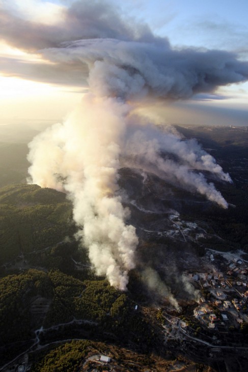 Aerial view of a fire that broke out in the Carmel Forest, near the northern Israeli city of Haifa