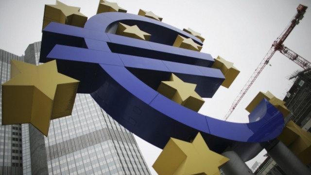Sculpture showing the Euro currency sign is seen in front of the European Central Bank (ECB) headquarters in Frankfurt