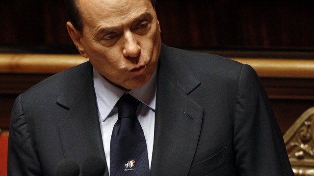 Italian Prime Minister Silvio Berlusconi addresses the Senate in Rome