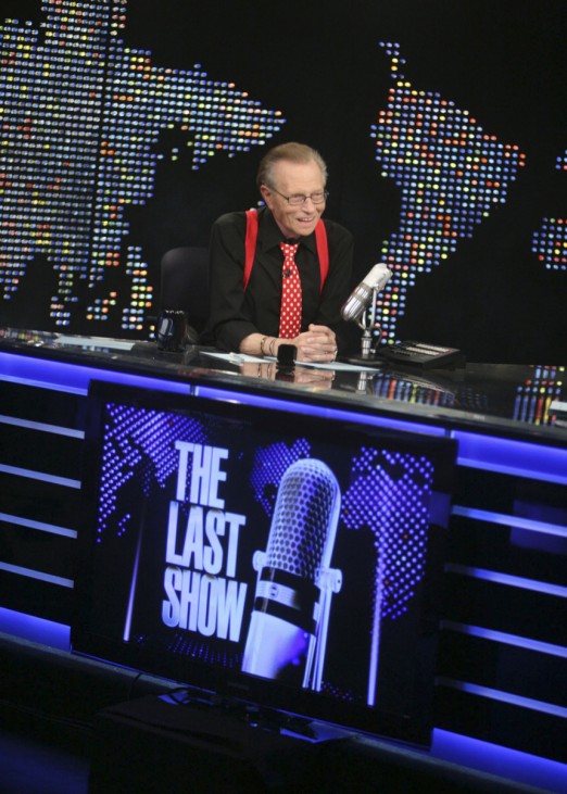 Larry King smiles during the final broadcast of Larry King Live at the Los Angeles studio