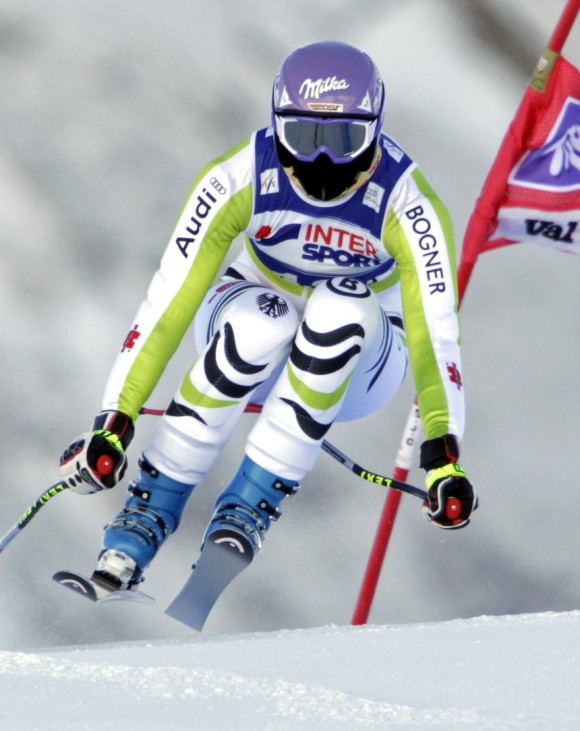 Riesch of Germany skis during the second training of the women's Alpine Skiing World Cup downhill event in Val d'Isere