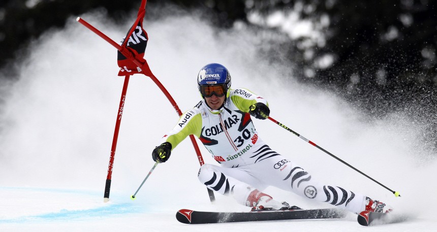 Neureuther of Germany clears a gate during the first run in the men's giant slalom Alpine Skiing World Cup event in Alta Badia