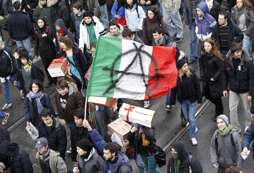 Students march during demonstration in Rome