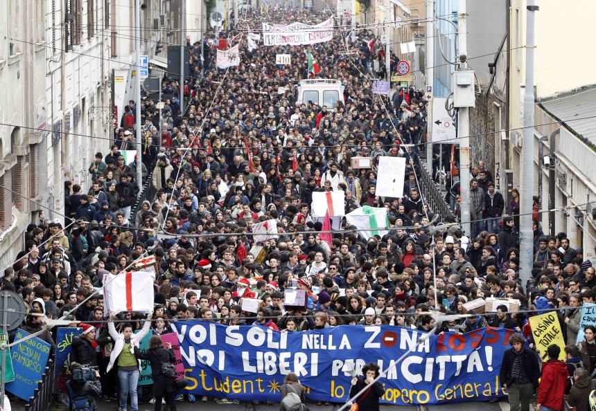 Students march during demonstration in Rome