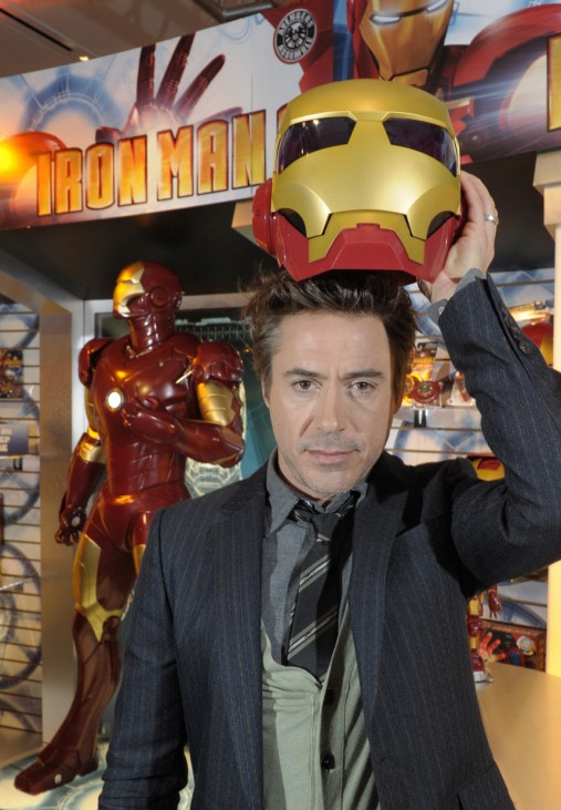 Actor Robert Downey Jr., star of the upcoming film 'Iron Man 2,' visits Hasbro's Toy Fair showroom in New York