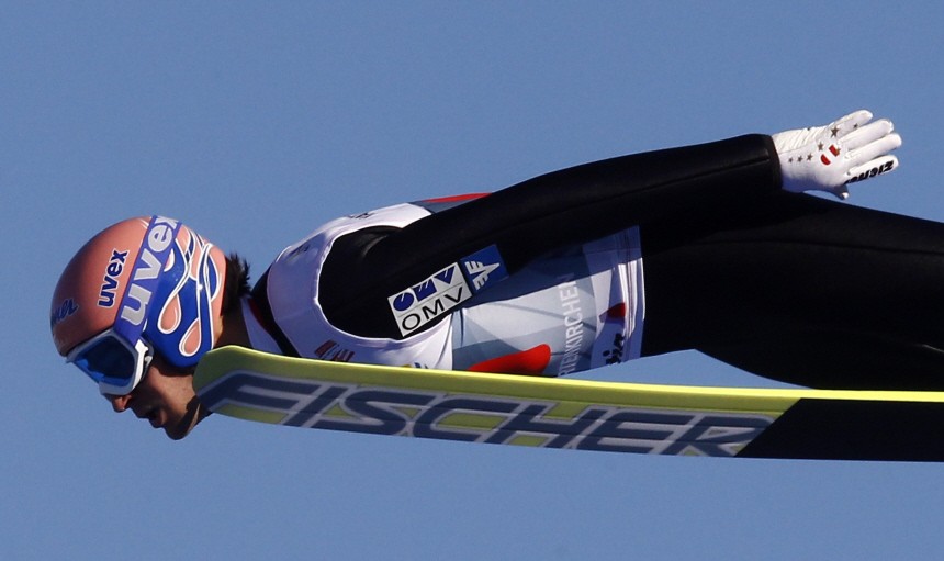 Kofler of Austria soars through the air during the second event of the four-hills ski jumping tournament in Garmisch-Partenkirchen