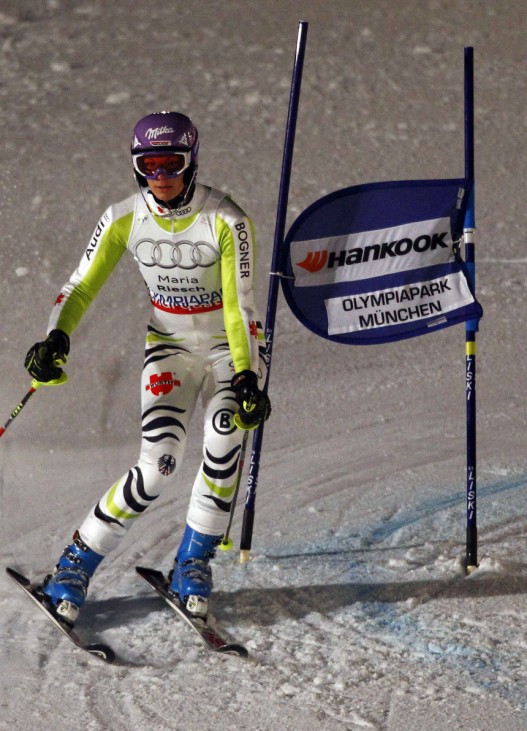 Riesch from Germany fails to clear a gate during the women's Alpine Skiing World Cup parallel slalom in downtown Munich