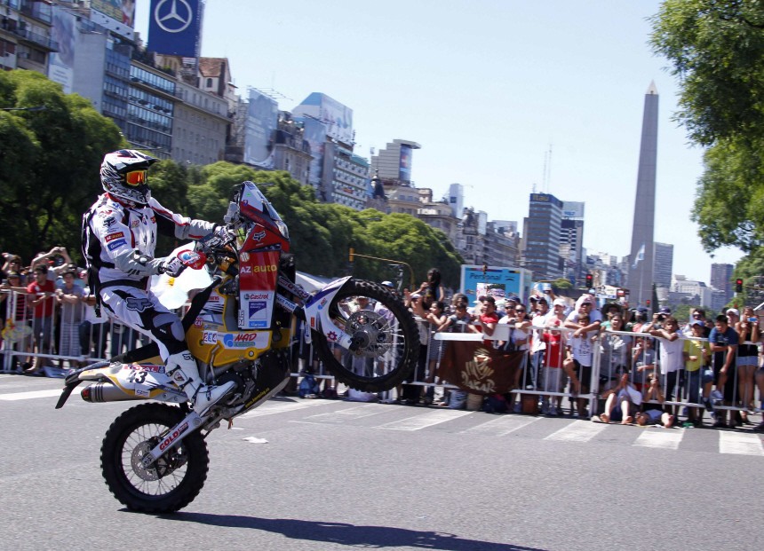 Ivan Jakes of Slovakia rides his KTM bike at the symbolic start of the Dakar Rally 2011 in Buenos Aires