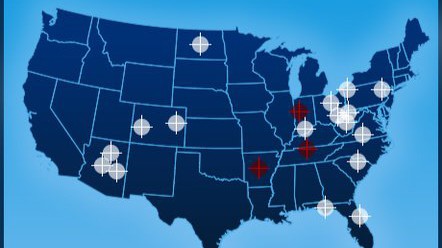USA: Attentat auf Giffords: Mit dieser Landkarte warb Sarah Palin darum, in 20 Bundesstaaten demokratische Abgeordnete abzuwählen. Dass diese mit Fadenkreuzen markiert wurden, sorgt nach dem Attentat für Kritik an der Republikanerin.