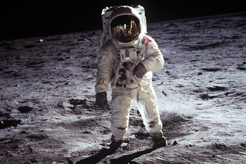NASA file image shows Buzz Aldrin on the moon next to the Lunar Module Eagle