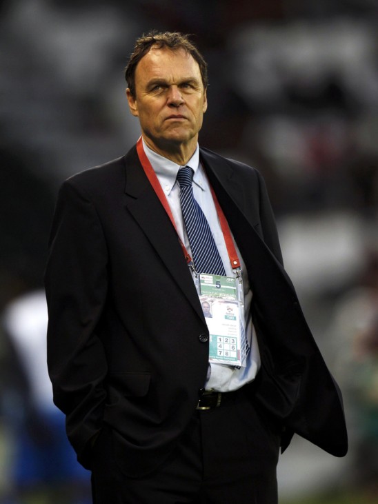 Australia's coach Holger Osieck of Germany reacts during their 2011 Asian Cup Group C soccer match against India at Al Sadd stadium in Doha