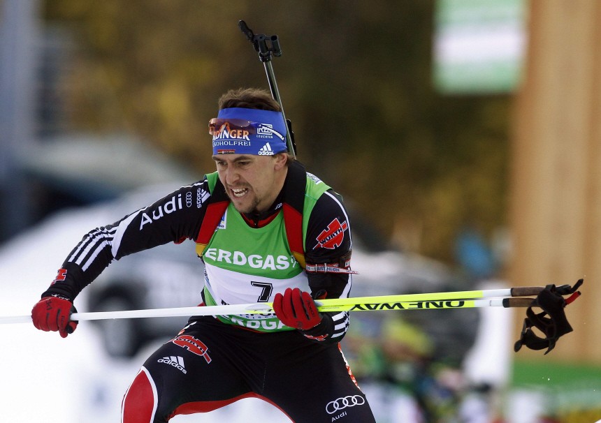 Germany's Greis competes during the men's 12,5 km pursuit race at the biathlon World Cup in Ruhpolding