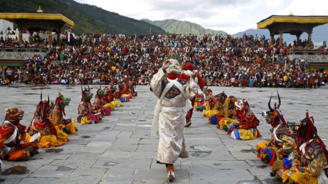 Bhutanese dancers take part in the annual Tsechu festival in Thimphu