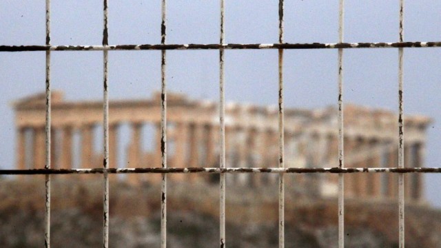 The Parthenon, atop Athens' Acropolis hill is deserted following a blockade by striking guards