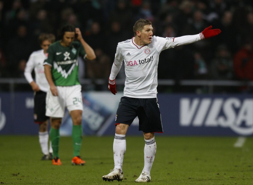 Bayern Munich's Schweinsteiger reacts during German Bundesliga soccer match against Werder Bremen in Bremen