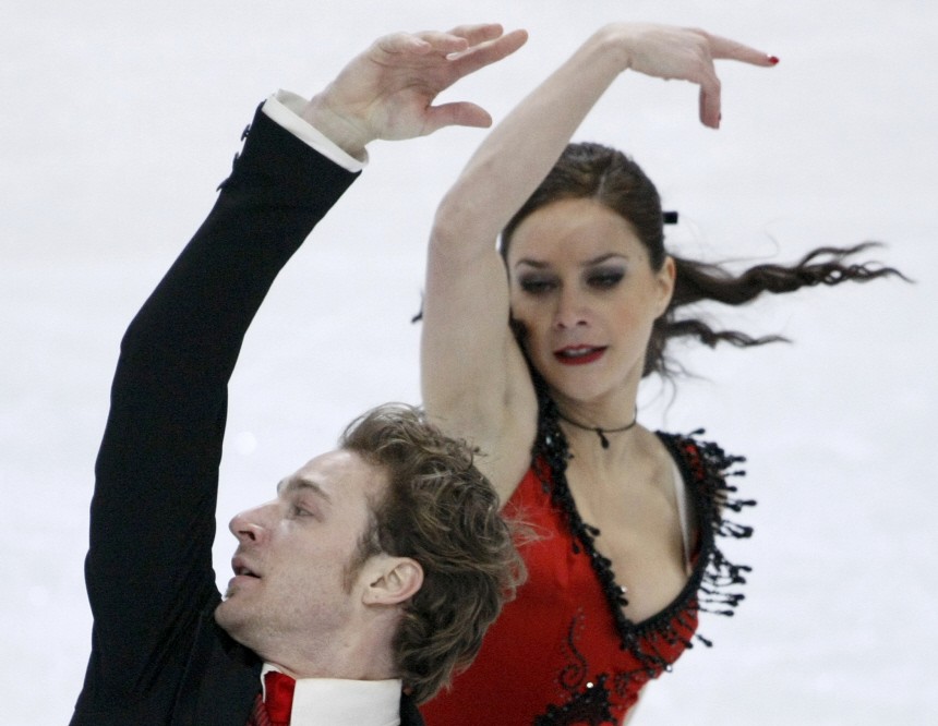 Pechalat and Bourzat of France perform during ice dance short dance competition at European Figure Skating Championships in Bern
