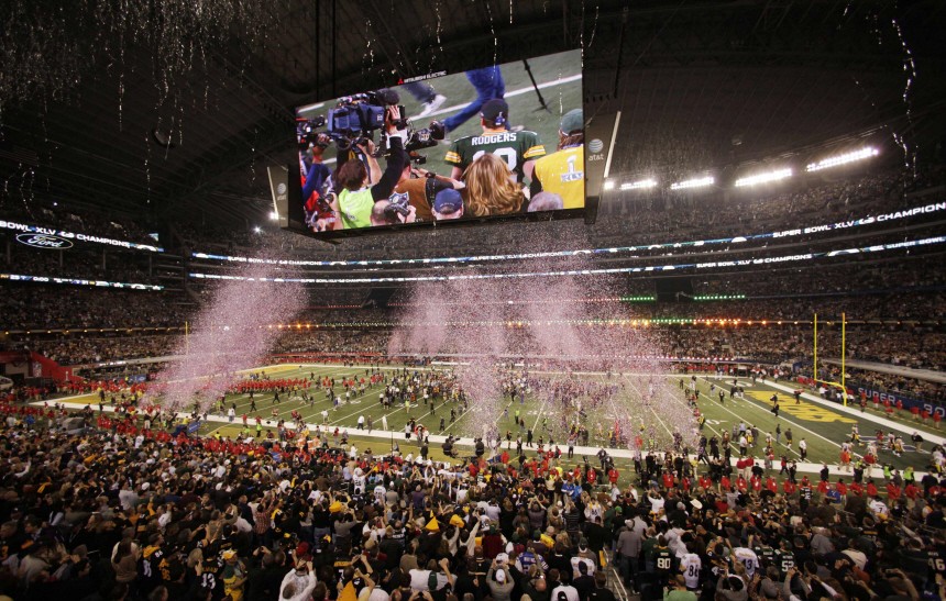 Green Bay Packers celebrate their win over the Pittsburgh Steelers during the NFL's Super Bowl XLV football game in Arlington