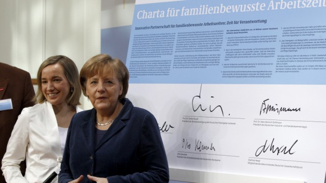 German Families Minister Schroeder and Chancellor Merkel attend summit in Berlin