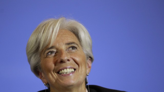 France's Economy Minister Lagarde attends news conference after talks with German Finance Minister Schaeuble in Berlin
