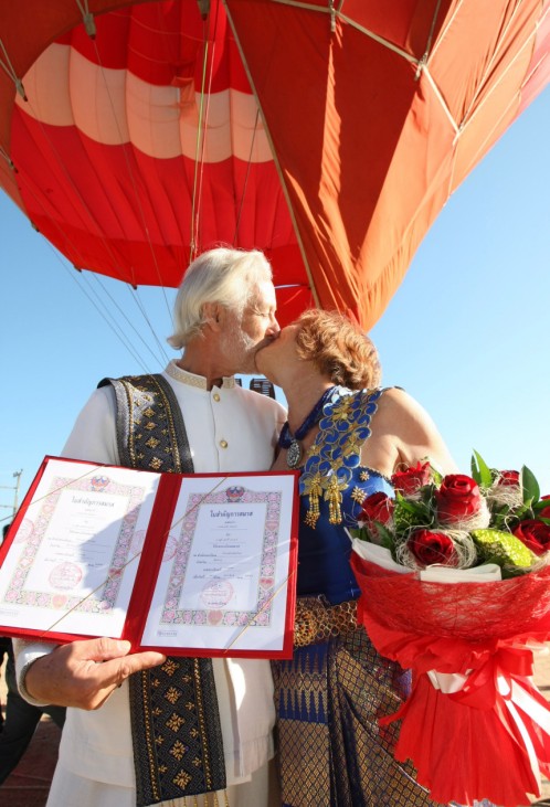 Hot air balloon marriage in northern Thailand on Valentines Day