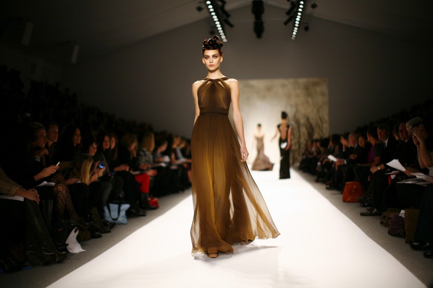 A model presents a creation from the Monique Lhuillier Fall/Winter 2011 collection during New York Fashion Week