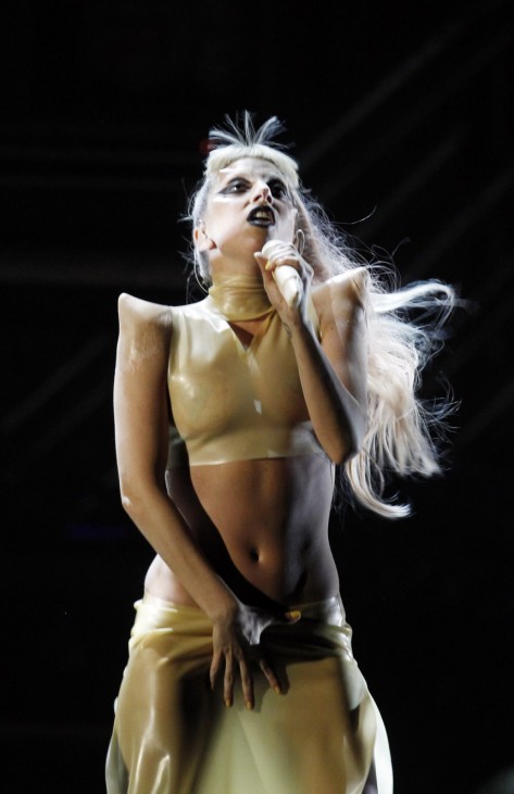 Lady Gaga performs her new song 'Born This Way' at the 53rd annual Grammy Awards in Los Angeles