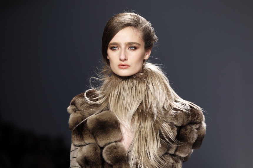 A model presents a creation from the Dennis Basso Fall/Winter 2011 collection during New York Fashion Week