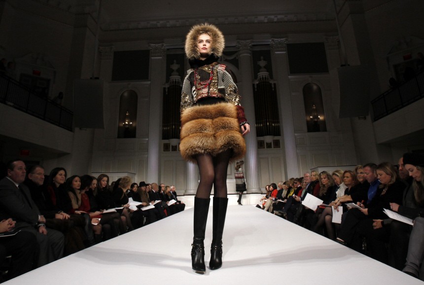 A model presents a creation at the Oscar De La Renta Fall/Winter 2011 collection during New York Fashion Week