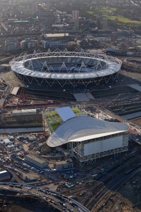Construction site of Olympic Stadium in London