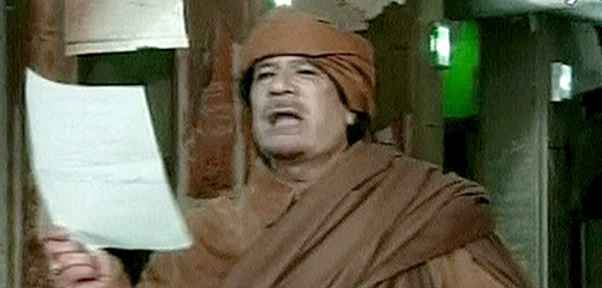 Video grab of Libya's leader Muammar Gaddafi speaking on national television from Tripoli