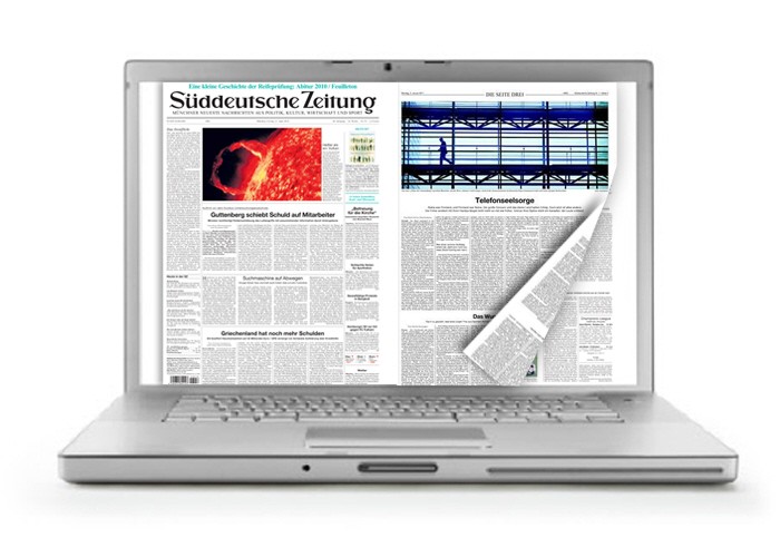 Laptop, Zeitung, PDF, lesen, Bildschirm